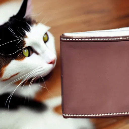 Prompt: stock footage, cat stealing a wallet