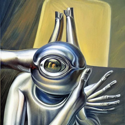 Prompt: high quality high detail painting by lucian freud, hd, a happy futuristic alien, photorealistic lighting