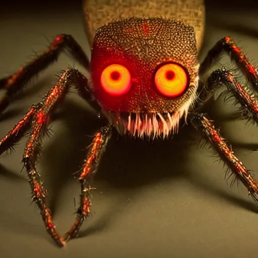 Image similar to a creature from a major horror hollywood movie, spider with glowing veins and many eyes