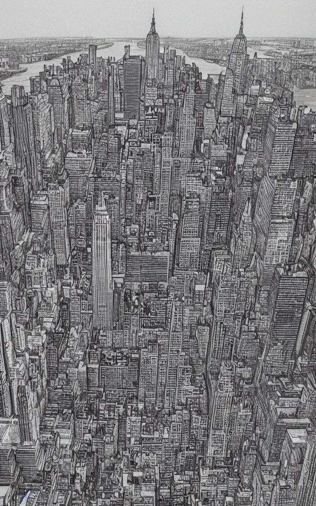 Image similar to nyc skyline drawn by davinci