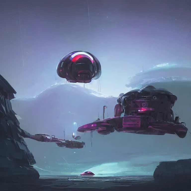 Image similar to robotic hermit crab space ship, sci-fi concept art, by John Harris, by Simon Stålenhag