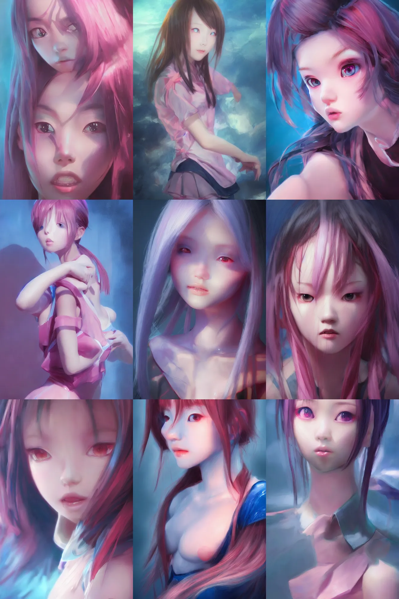 Prompt: 3d dark infrared octane render concept art by D. Jun, by Mo Xiang Tong Xiu, by Igarashi Daisuke, beauty portrait anime schoolgirls under dark pink and blue water refraction. cute face. dramatic light, trending on artstation, oil painting brush