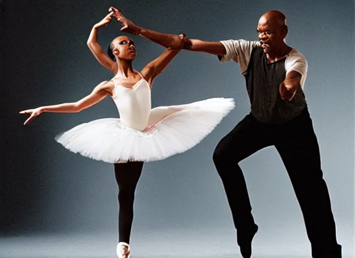 Image similar to Samuel L. Jackson as a ballerina, dancing gracefully