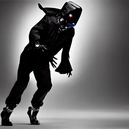 Image similar to eerie cybernetic cyberpunk cyber Jamiroquai, award winning photo, dancing