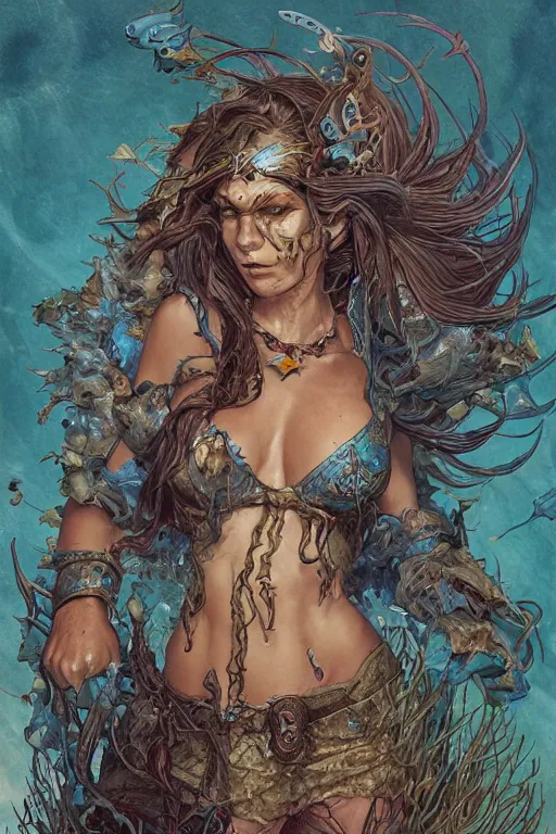 Image similar to portrait of the door merfolk healer wearing furious patch by artgerm and Craig Mullins, James Jean, Andrey Ryabovichev, Mark Simonetti and Peter Morbacher 16k