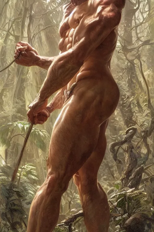 Image similar to portrait of bartelby montclair of dresdin as a herculian man, forest, full body, muscular, fantasy, intricate, elegant, highly detailed, digital painting, artstation, concept art, sharp focus, illustration, art by artgerm and greg rutkowski and alphonse mucha