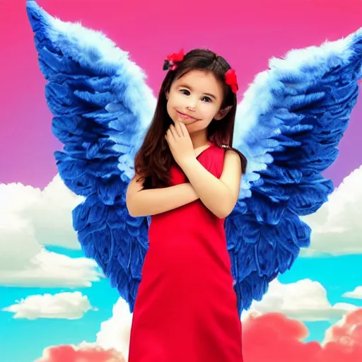 Image similar to bright blu sky. fluffy clouds. angels with big wings wake - up