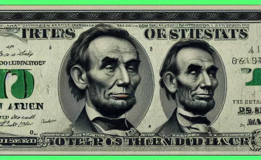 Image similar to rectangular photograph of five dollar u. s. currency note featuring lincoln