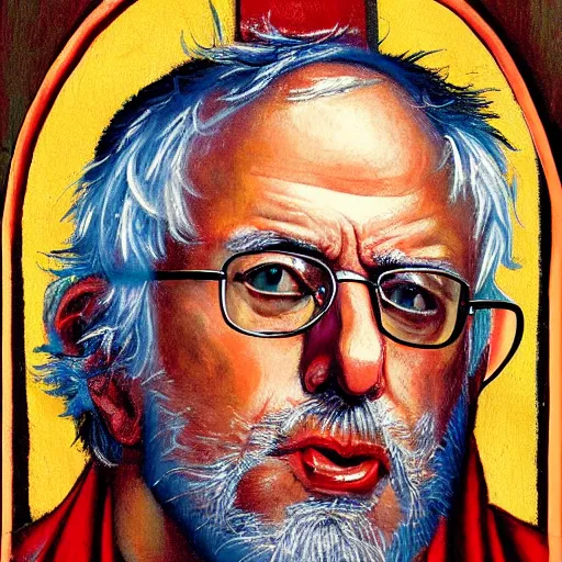 Image similar to Bernie Sanders, portrait, ancient byzantine, iconography, by Vadim Bolshakov