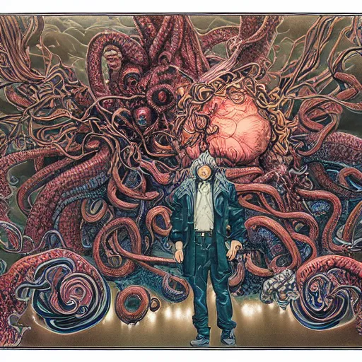 Image similar to portrait of crazy cthulhu, symmetrical, by yoichi hatakenaka, masamune shirow, josan gonzales and dan mumford, ayami kojima, takato yamamoto, barclay shaw, karol bak, yukito kishiro