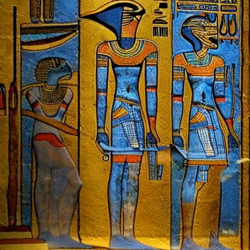 Prompt: ancient egyptian art robots