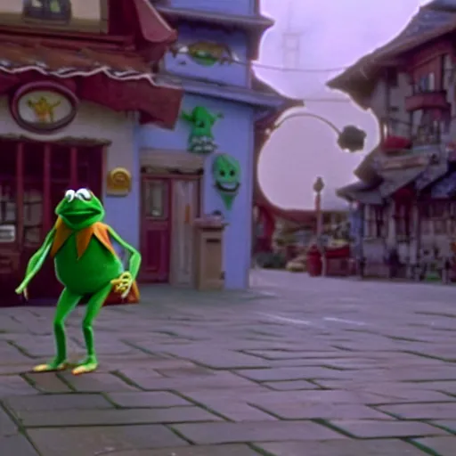 Image similar to a still of kermit the frog in spirited away ( 2 0 0 1 )