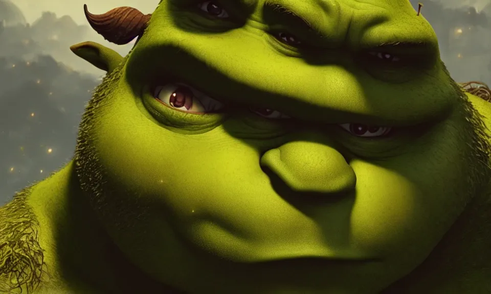 Prompt: a portrait of shrek by greg rutkowski, 4 k, trending on artstation, detailed, film still