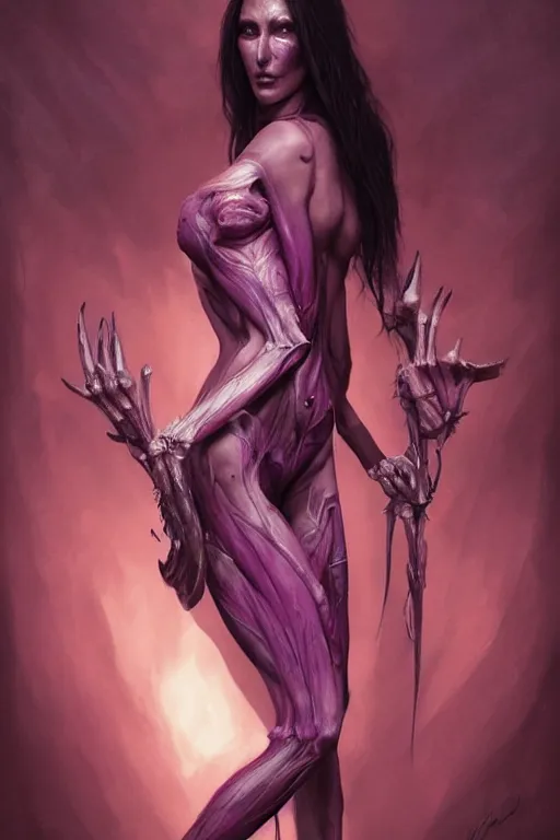 Prompt: monica bellucci as a slaanesh cultist, anatomy, only two hands, highly detailed, digital painting, artstation, concept art, smooth, sharp focus, illustration, unreal engine 5, 8 k, art by art by artgerm and greg rutkowski and edgar maxence