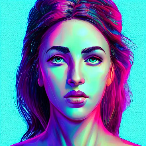 Prompt: high detail portrait of a beautiful woman, vaporwave lighting, concept art, beautiful