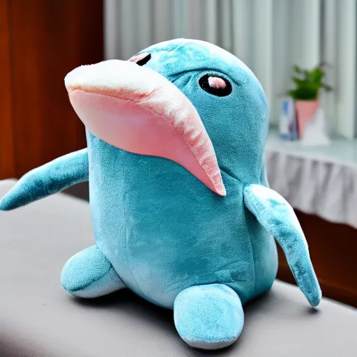 Image similar to A happy dolphin, plush doll, 8k