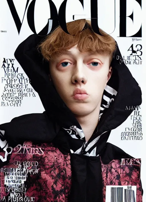 Image similar to Bladee from Drain Gang on the cover of Vogue