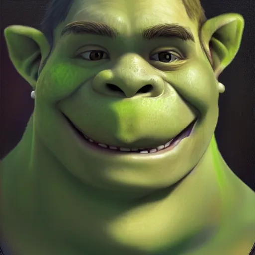Prompt: An unsettlingly realistic portrait of a hybrid of Asmongold and Shrek.