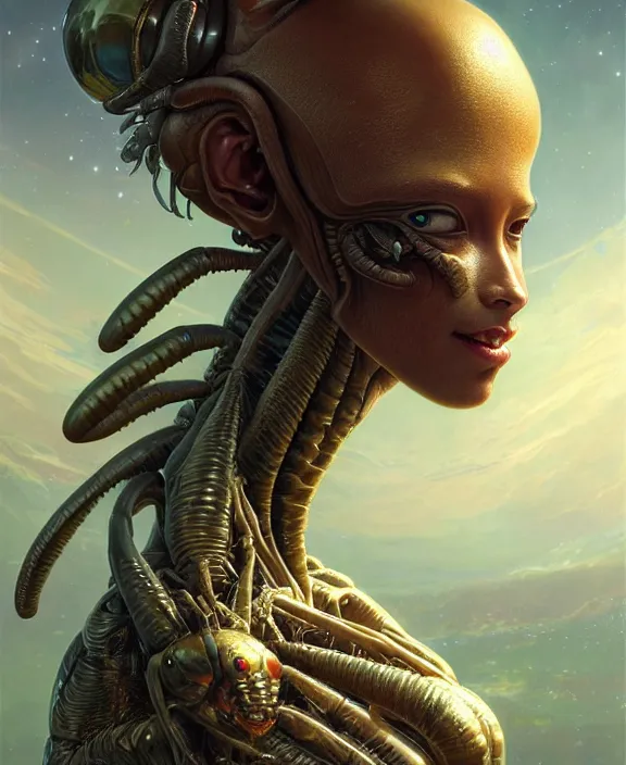 Prompt: portrait of a alien insect monster, adorable, childlike, milky way environment, ultra realistic, concept art, intricate details, cheerful, highly detailed, photorealistic, octane render, 8 k, unreal engine. art by christopher marley and artgerm and greg rutkowski and alphonse mucha