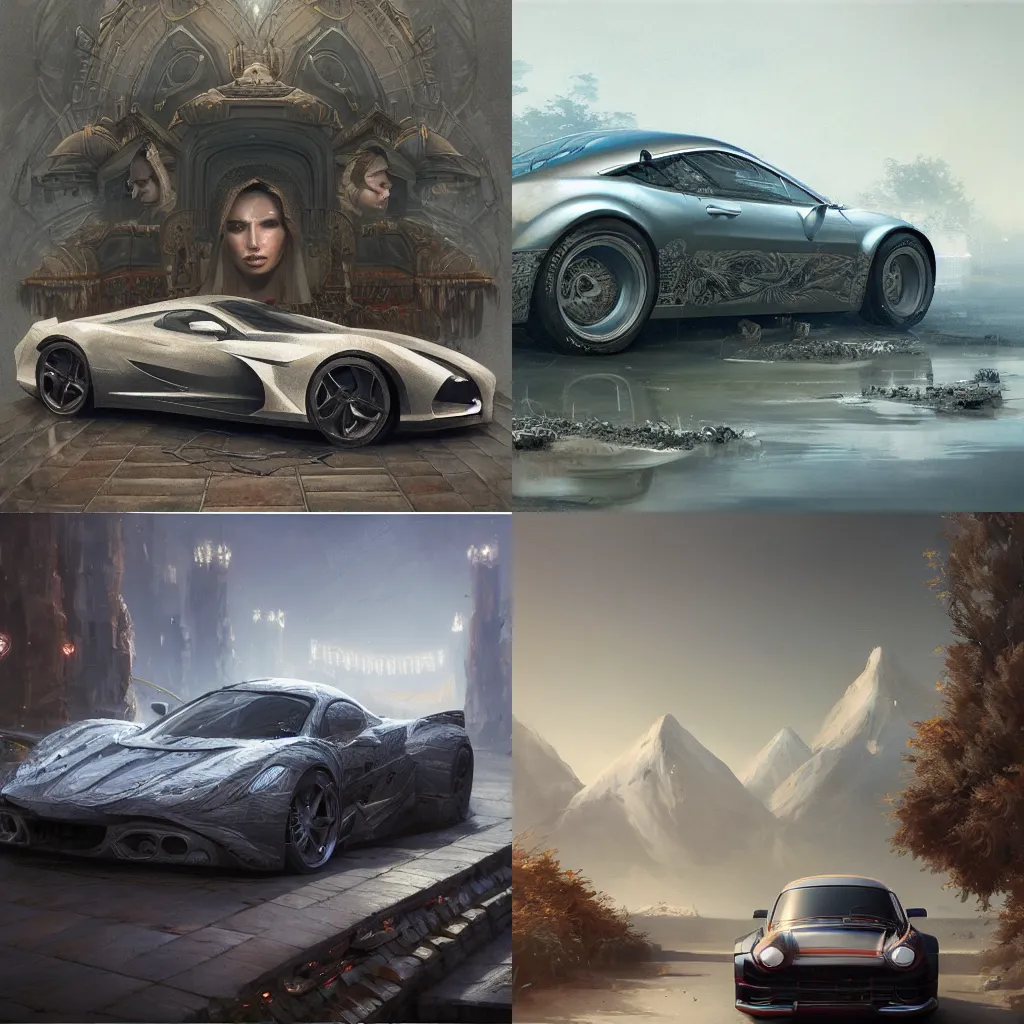 Prompt: full view of a car, intricate, elegant, highly detailed, digital painting, concept art, smooth, sharp focus, art style from Greg Rutkowski and Bruce Kaiser and Scott Robertson and Dmitry Mazurkevich and Doruk Erdem and Jon Sibal