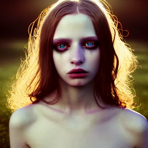 Prompt: photographic portrait of a stunningly beautiful english emo female in soft dreamy light at sunset, soft forcus, contemporary fashion shoot, in a tim burton movie, by edward robert hughes, annie leibovitz and steve mccurry, david lazar, jimmy nelsson, extremely detailed, breathtaking, hyperrealistic, perfect face, octane render