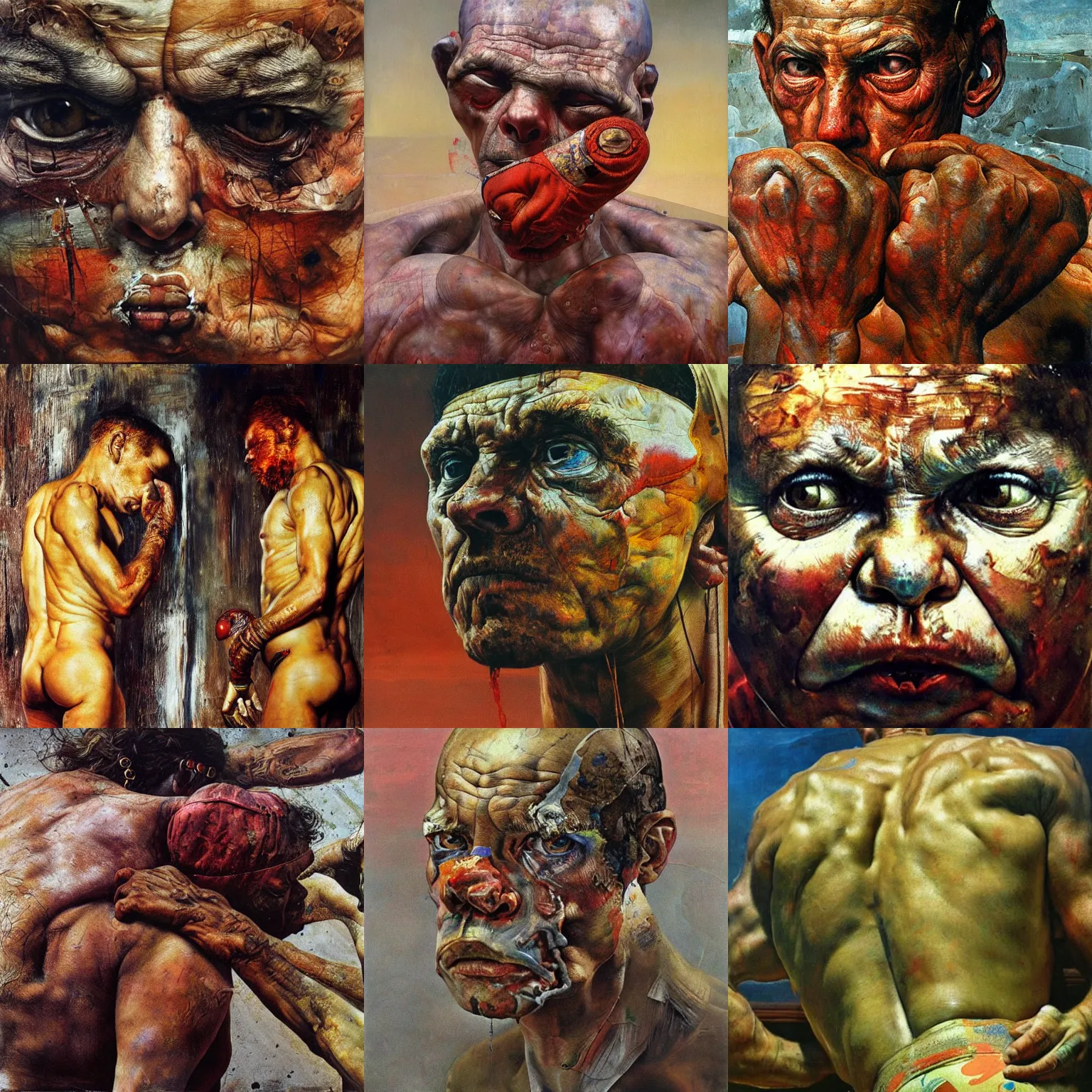 Prompt: high quality high detail painting by lucian freud and beksinski hd boxer