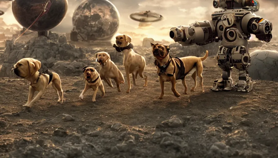 Prompt: Cyborg dogs Conquering planet earth, 4k photography award winning,