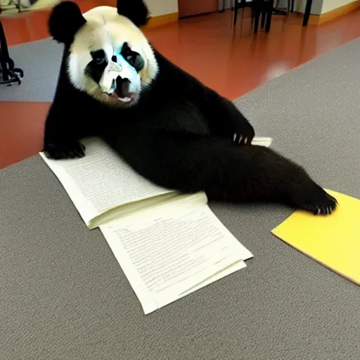 Image similar to happy panda reading student papers