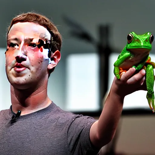 Image similar to mark zuckerberg holding a live frog in his hand