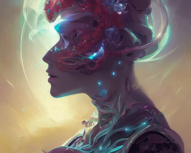 Image similar to portrait of a beautiful cybernetic emanation from angelarium, profile, by pete mohrbacher and artgerm and wlop, digital art, highly detailed, intricate, fantasy, mystical, Trending on Artstation HQ, deviantart, unreal engine, 4K UHD image