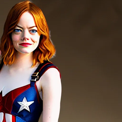 Image similar to Emma Stone as captain America