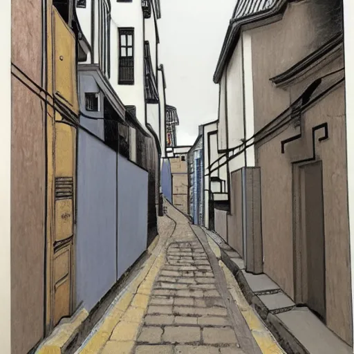 Image similar to a narrow alley in golden gai as depicted by lee ufan and hilma af klint and sketched by osamu tezuka