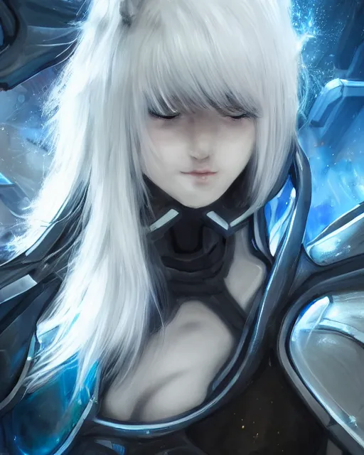 Image similar to perfect white haired girl, warframe armor, beautiful, dreamy, pretty face, blue eyes, portrait, detailed, bright light, scifi, amazing, utopian architecture in the background, laboratory, 4 k, ultra realistic, aura of light, cinematic, high detail, masterpiece, art by akihito tsukushi, akasuki brightmind