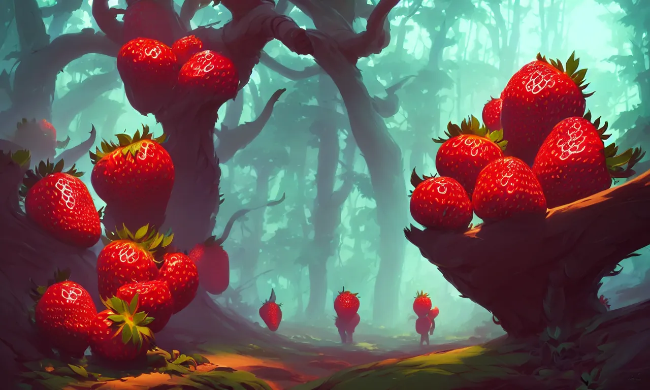 Image similar to Dark forest strawberries, behance hd by Jesper Ejsing, by RHADS, Makoto Shinkai and Lois van baarle, ilya kuvshinov, rossdraws global illumination