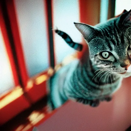 Image similar to alien with cat ears in soviet apartment, top secret style, realistic photo, cinestill 8 0 0 t, 1 9 7 0 s, color