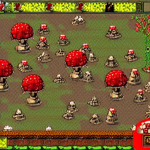 Image similar to amanita muscaria playing tibia video game