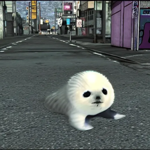 Prompt: baby harp seal dressed as a ninja in japan gta 4