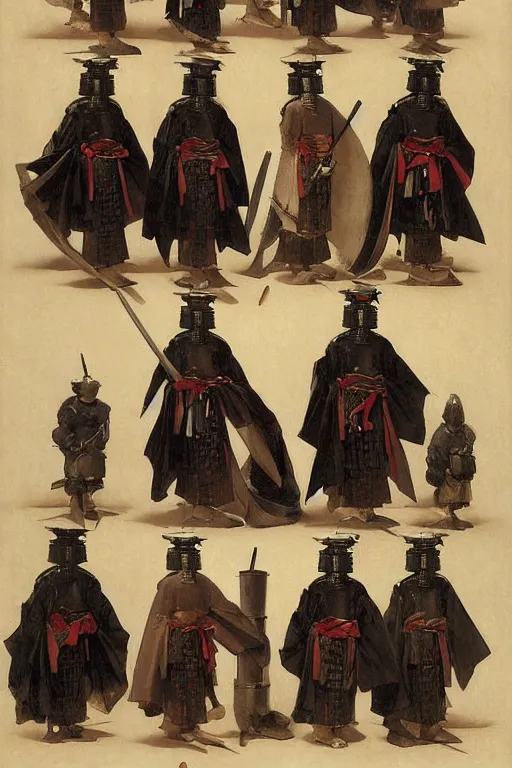 Image similar to a complete set of samurai armor and helmet, by bouguereau