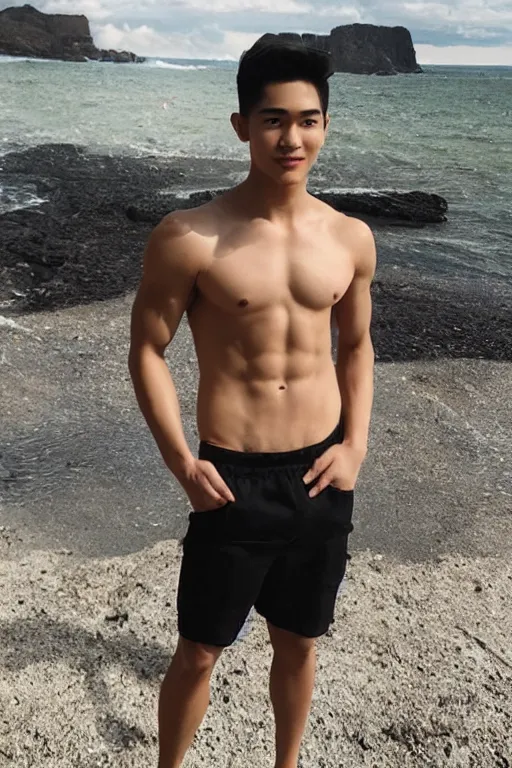 Prompt: a hot handsome shirtless 2 0 years old man with abs and bisceps