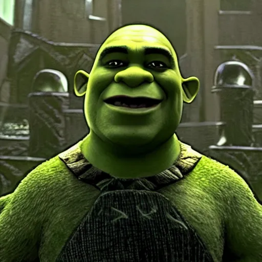 Image similar to Shrek as Neo from The Matrix, early screen test