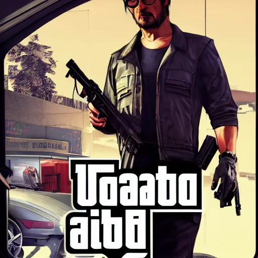 Image similar to Hideo Kojima in GTA 5, cover art by Stephen Bliss, boxart, loading screen