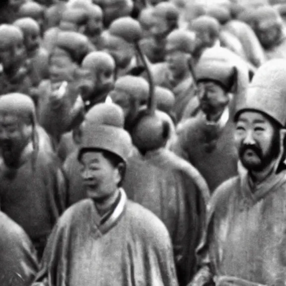 Prompt: Emperor Qin Shi Huang 220 BC candid 8mm film grain smiling party photo trending on instagram