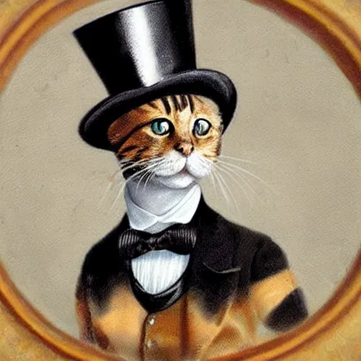 Image similar to a cat wearing a tuxedo a top hat and a monocle, renaissance painting, portrait, highly detailed