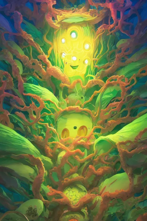 Image similar to roots cactus sushi cristal smurf ghost creature animal sushi cristal very big eye roots cactus elemental flush of force nature micro world fluo fishscale, behance hd by jesper ejsing, by rhads, makoto shinkai and lois van baarle, ilya kuvshinov, rossdraws radiating a glowing aura global illumination ray tracing hdr