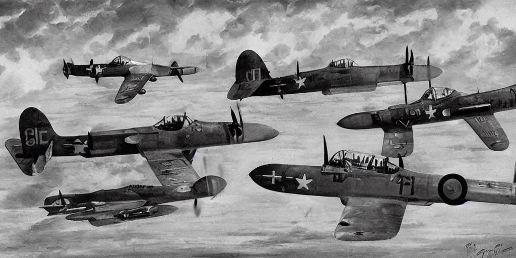 Image similar to world war two fighter planes, by tullio crali