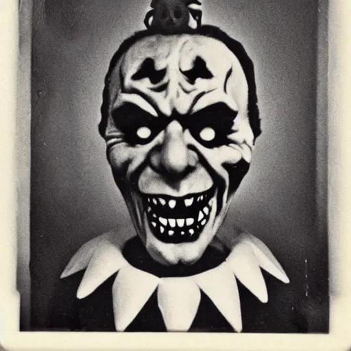 Prompt: sergey lavrov demonic horror jester face, in lava cave, polaroid black and white picture, 1 9 th century, scary horrifying satanic rituals, hell gate