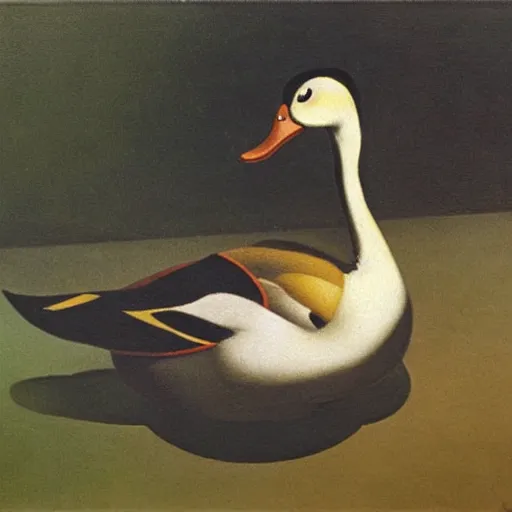 Prompt: a duck on the prowl oil painting marcel duchamp