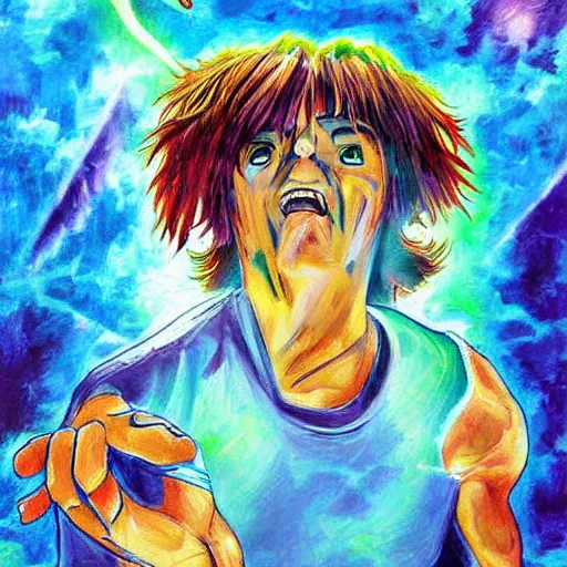 Prompt: shaggy as the most powerful human being on earth, epic painting