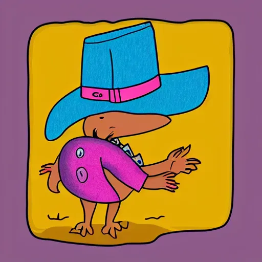 Prompt: crocodile wearing a denim jacket and a pink hat, 2 d drawing, simplified, nft, vibrant colors, cartoon style