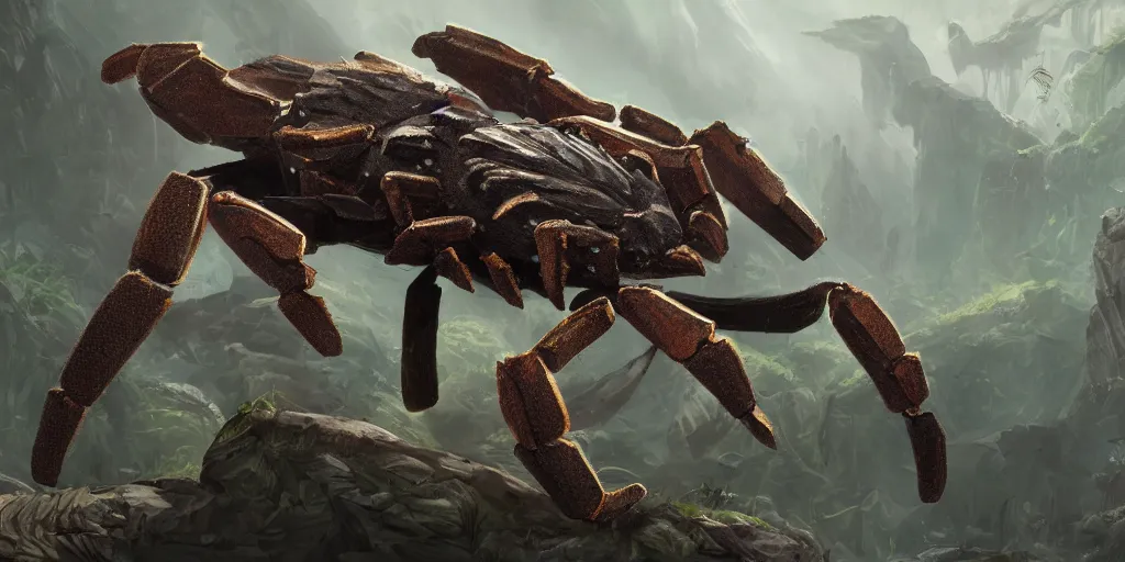 Prompt: a highly detailed matte painting of a new kind of animal, inspired by coconut crab and spider, concept art, artstation, deviantart